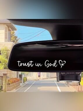 White "trust in God" Rearview Mirror Decal